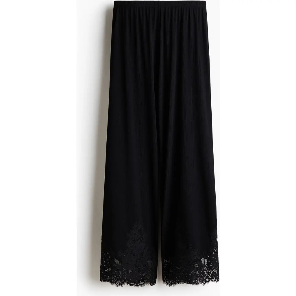 H&M Lace-trimmed Pyjama Bottoms in Black at Nordstrom, Size Medium | Nordstrom