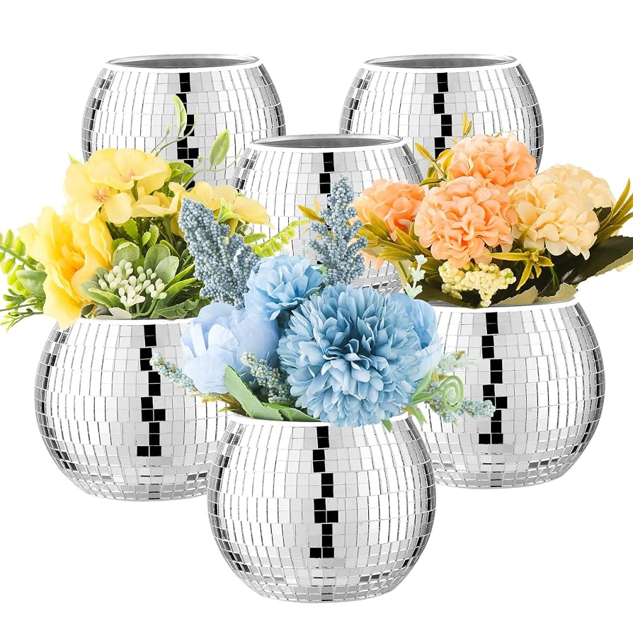 6 Pcs Disco Ball Vase Disco Ball Planter for Centerpieces Disco Ball Decor Flower Vase with Silve... | Amazon (US)