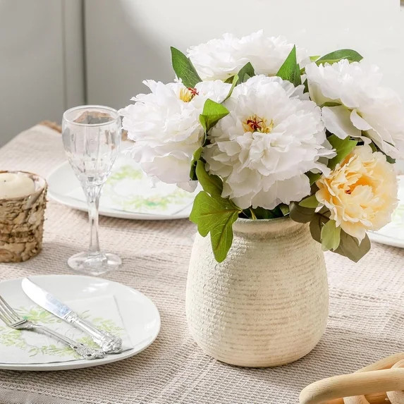 Ceramic Flower Vase, 7.48 Inch White Rustic Farmhouse Decorative Vase Pottery Wide-Mouth Vases fo... | Walmart (US)
