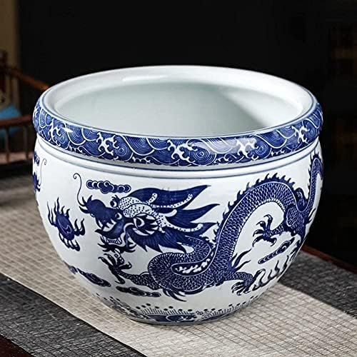 MADBLR7 Blue and White Porcelain, Ceramic Flower Pots, Double Dragon Fire Pearl Fish Bowl Chinese Ce | Amazon (US)