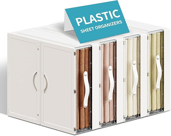 Plastic Bed Sheet Organizers and Storage 4 Pack Sheet Storage Organizer, Sheet Set Organizer, Bla... | Amazon (US)