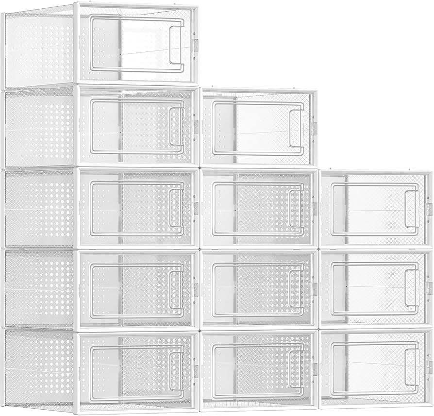 SONGMICS Shoe Boxes, Pack of 12 Shoe Storage Organizers, Stackable Clear Plastic Boxes for Closet... | Amazon (US)
