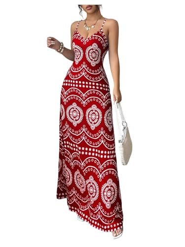 Verdusa Women's Boho Cinched Waist Cami Dress Elegant Vacation Maxi Dresses | Amazon (US)