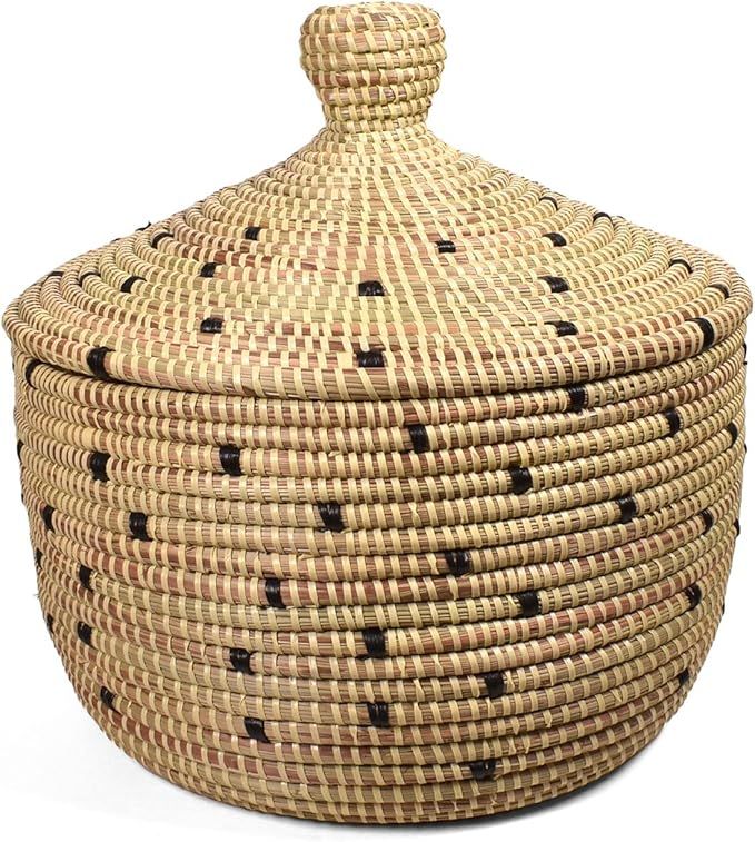 African Fair Trade Handwoven Warming Basket, Cream with Black Dots | Amazon (US)