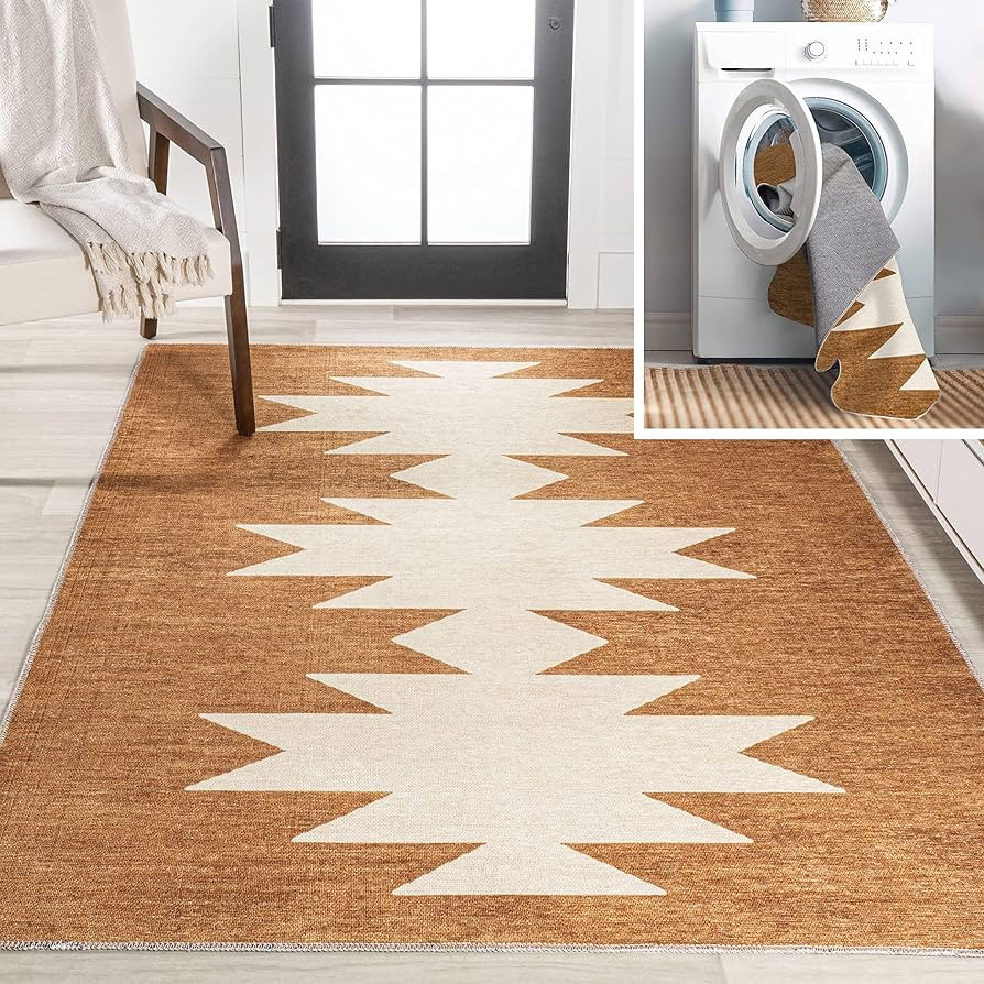 JONATHAN Y Machine Washable Indoor Area Rug 8X10 Terracotta/Cream, Chayton Minimalist Geometric f... | Amazon (US)