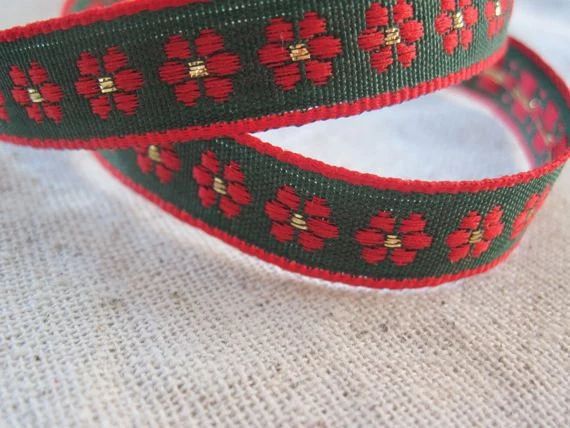 RED and GREEN Posey Jacquard Woven Ribbon | Etsy | Etsy (US)