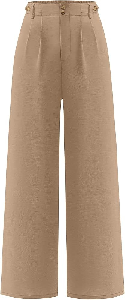 ANRABESS Womens Wide Leg High Waisted Pants 2026 Summer Button Pleated Work Dress Pants Trousers ... | Amazon (US)