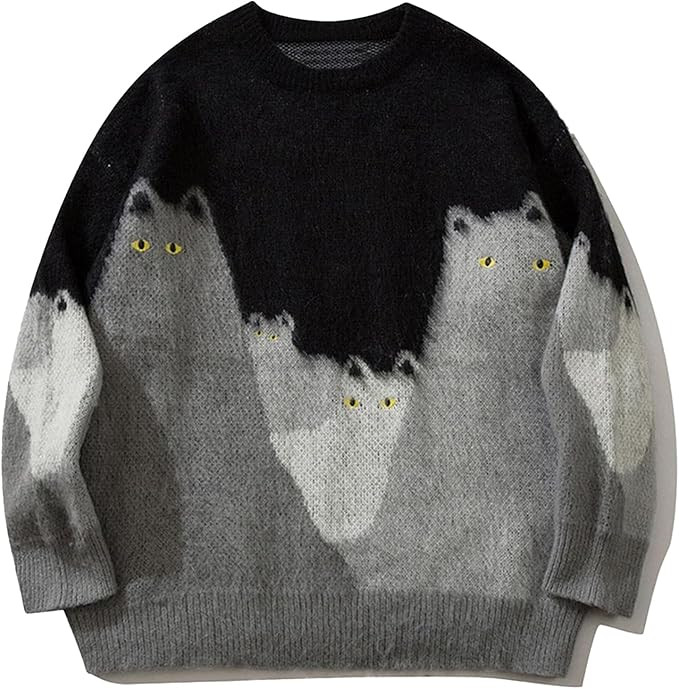 Vamtac Graphic Sweaters Cute Cat Pattern Vintage Oversized Pullover Unisex Long Sleeve Baggy Swea... | Amazon (US)