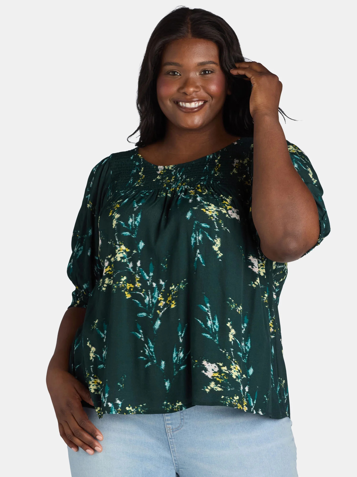 Terra & Sky Women’s Plus Smocked Blouse, Sizes 1X-4X | Walmart (US)