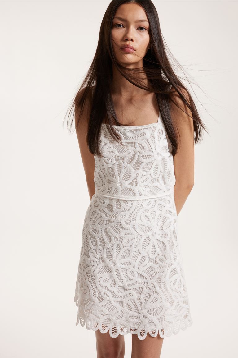 Crochet-look Sleeveless Dress - White - Ladies | H&M US | H&M (US + CA)