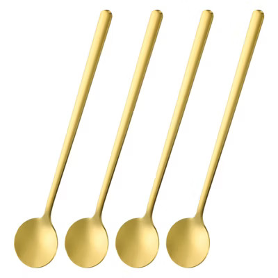 Unique Bargains Stainless Steel Long Handle Round Head Spoons 4 Pcs Gold Tone 6.7 Inch | Target