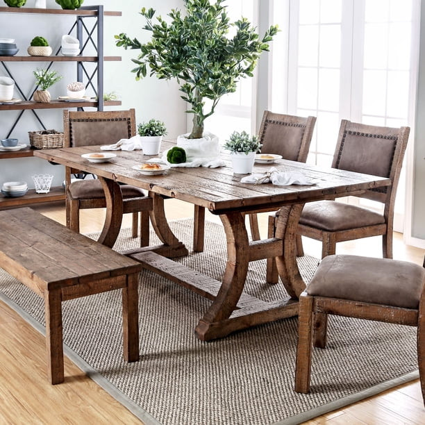 Furniture of America  Sail Rustic Pine Solid Wood Dining Table | Walmart (US)