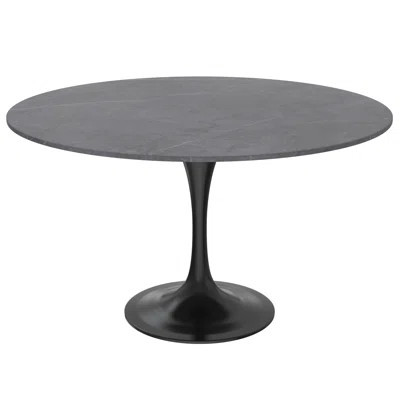 Heatherton 48" Round Dining Table with Sintered Stone Top and Black Steel Pedestal Base Kitchen Table Seats 2-6 Person | Wayfair North America