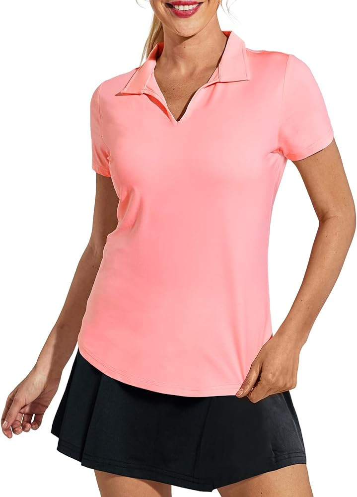 MIER Women's Golf Polo Shirts Collared V Neck Short Sleeve Tennis Shirt, Dry Fit, Moisture Wickin... | Amazon (US)