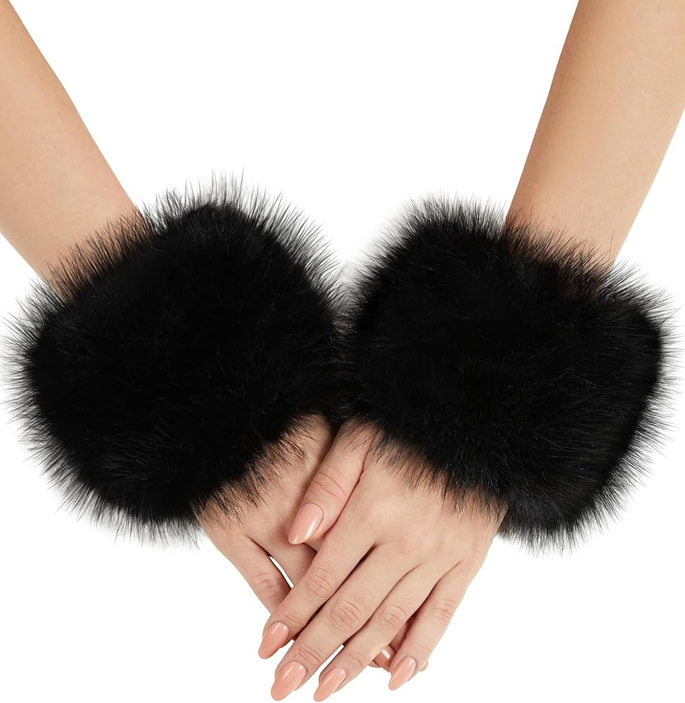 RSLOVE Faux Fur Wrist Cuff - Winter Furry Wrist Cuff Warmers for Women Girls Fuzzy Arm Warmers Ha... | Amazon (US)