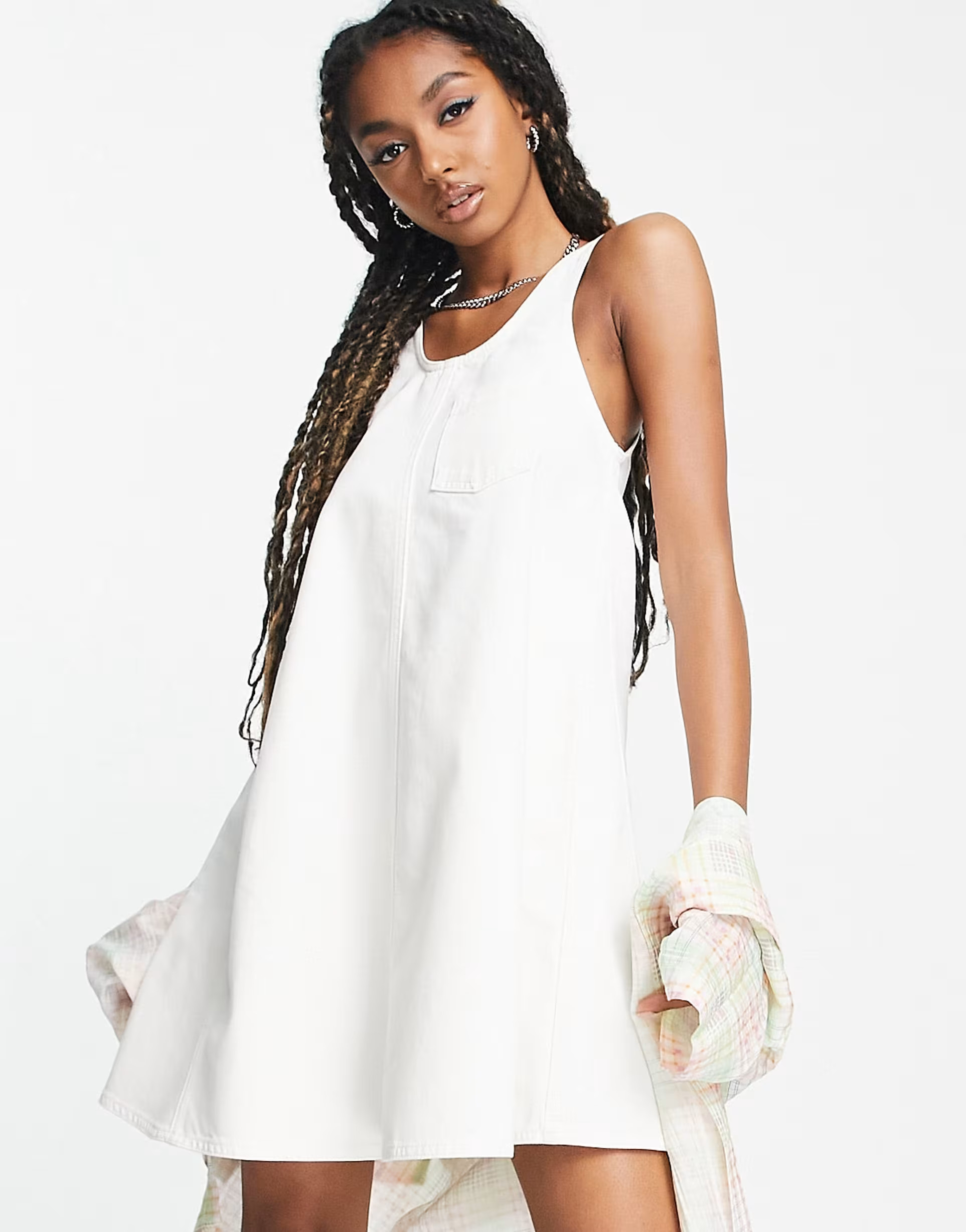 COLLUSION denim mini swing dress in white | ASOS (Global)