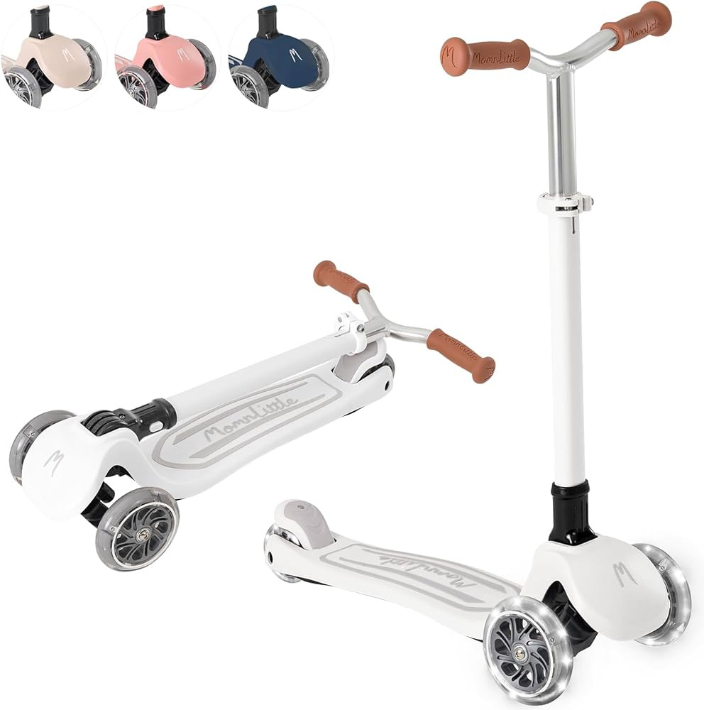 MomnLittle Kick Scooter for Kids Ages 3-10 (Beige/Pink/Navy/White) 3 Wheeled with LED Light-Up Wh... | Amazon (US)