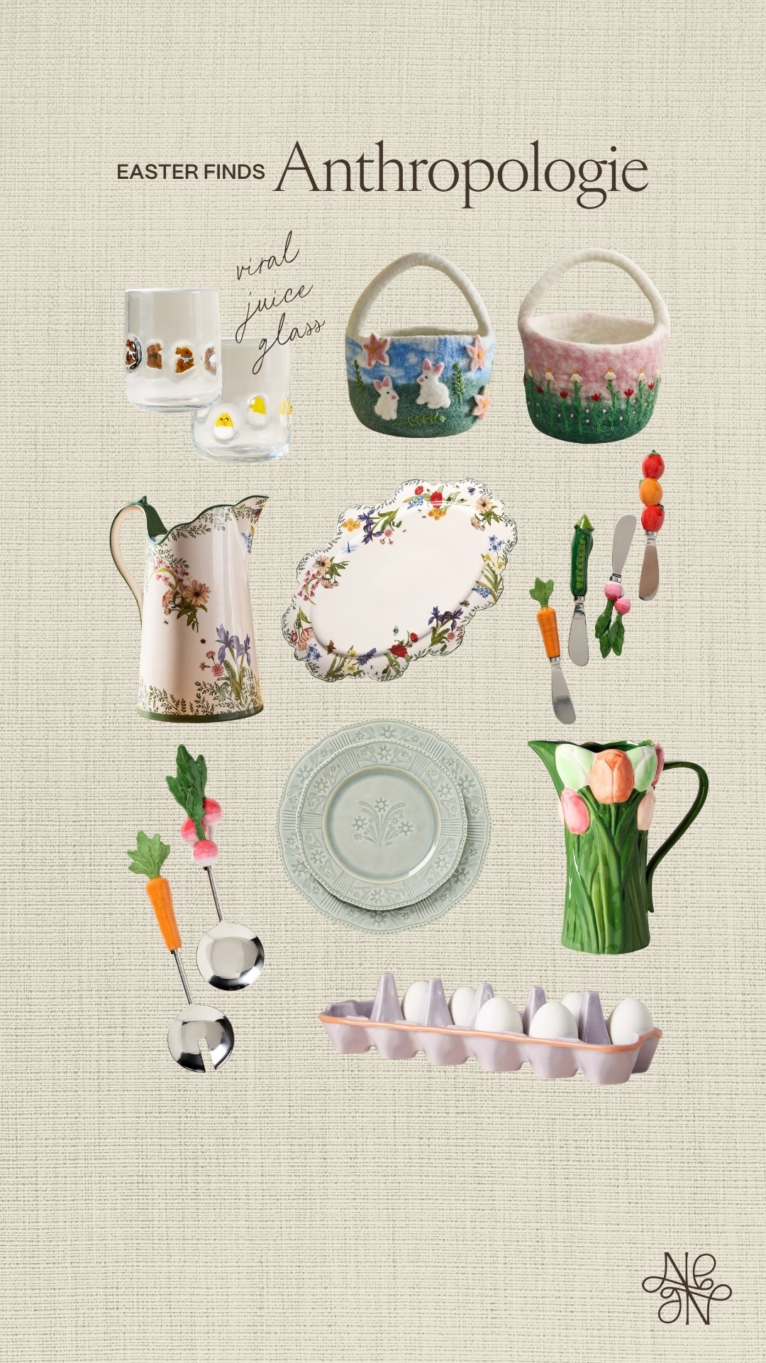 Easter finds from Anthropologie!! 

Easter decor
Spring decor
Home decor
Spring home 
Tablescape
Kitchen decor 
Easter basket 

#LTKSeasonal #LTKSaleAlert #LTKHome