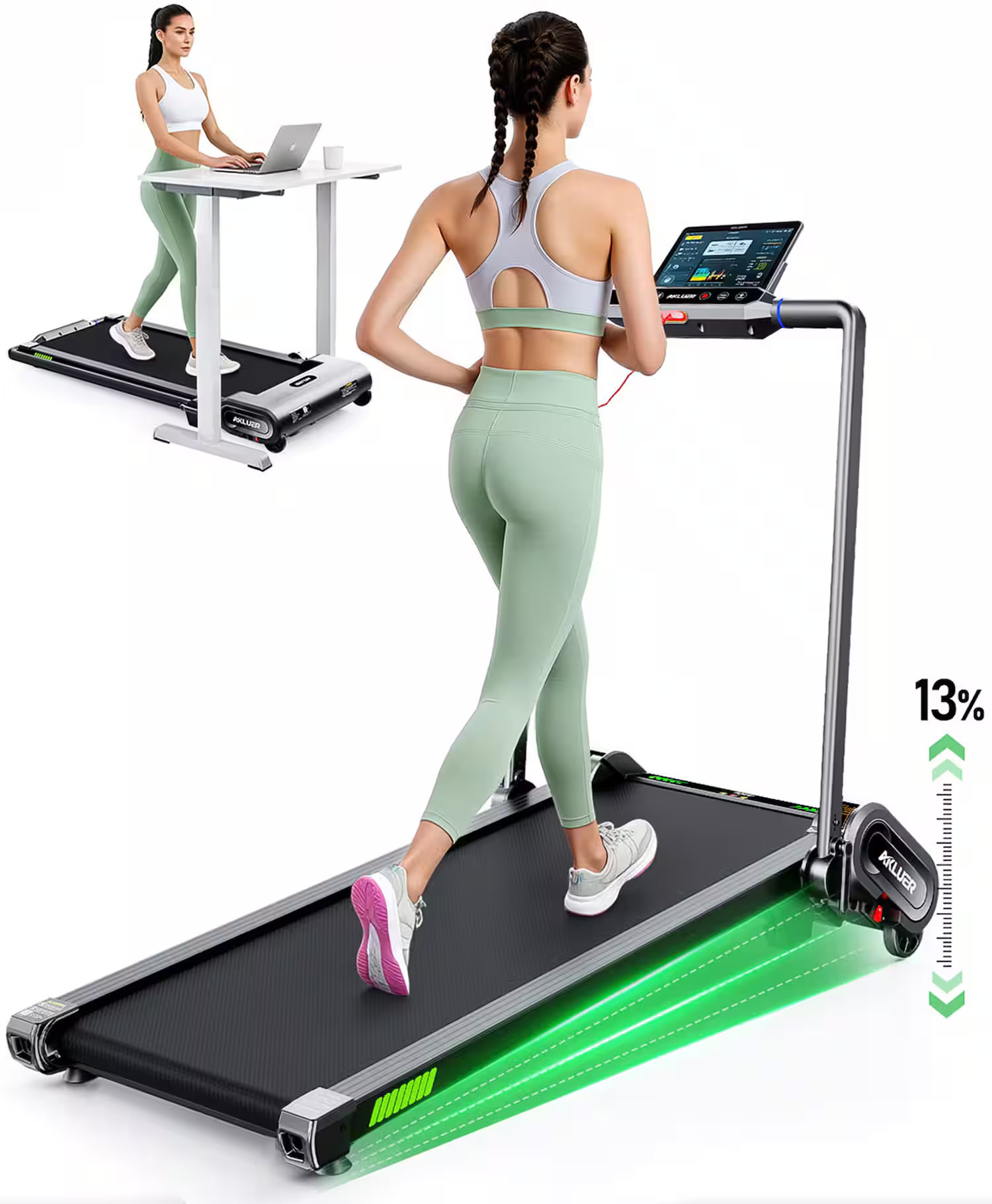 Akluer - H1-B Under Desk Treadmill w/ 13% Auto Incline, 2.5HP Motor, 0.6–7.5 MPH, 330lbs Capacity, LED Display & Remote control - Black | Best Buy U.S.