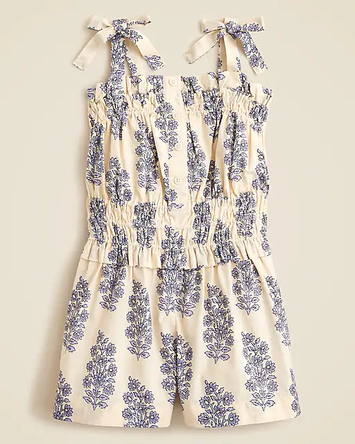 Girls' smocked romper in blooming lilac block print | J. Crew US