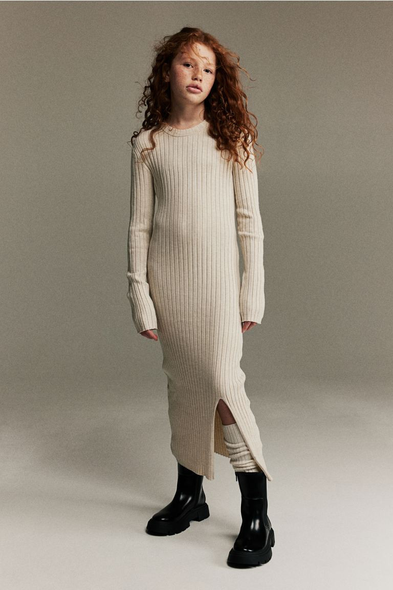 Rib-knit Midi Dress - Light beige - Kids | H&M US | H&M (US + CA)