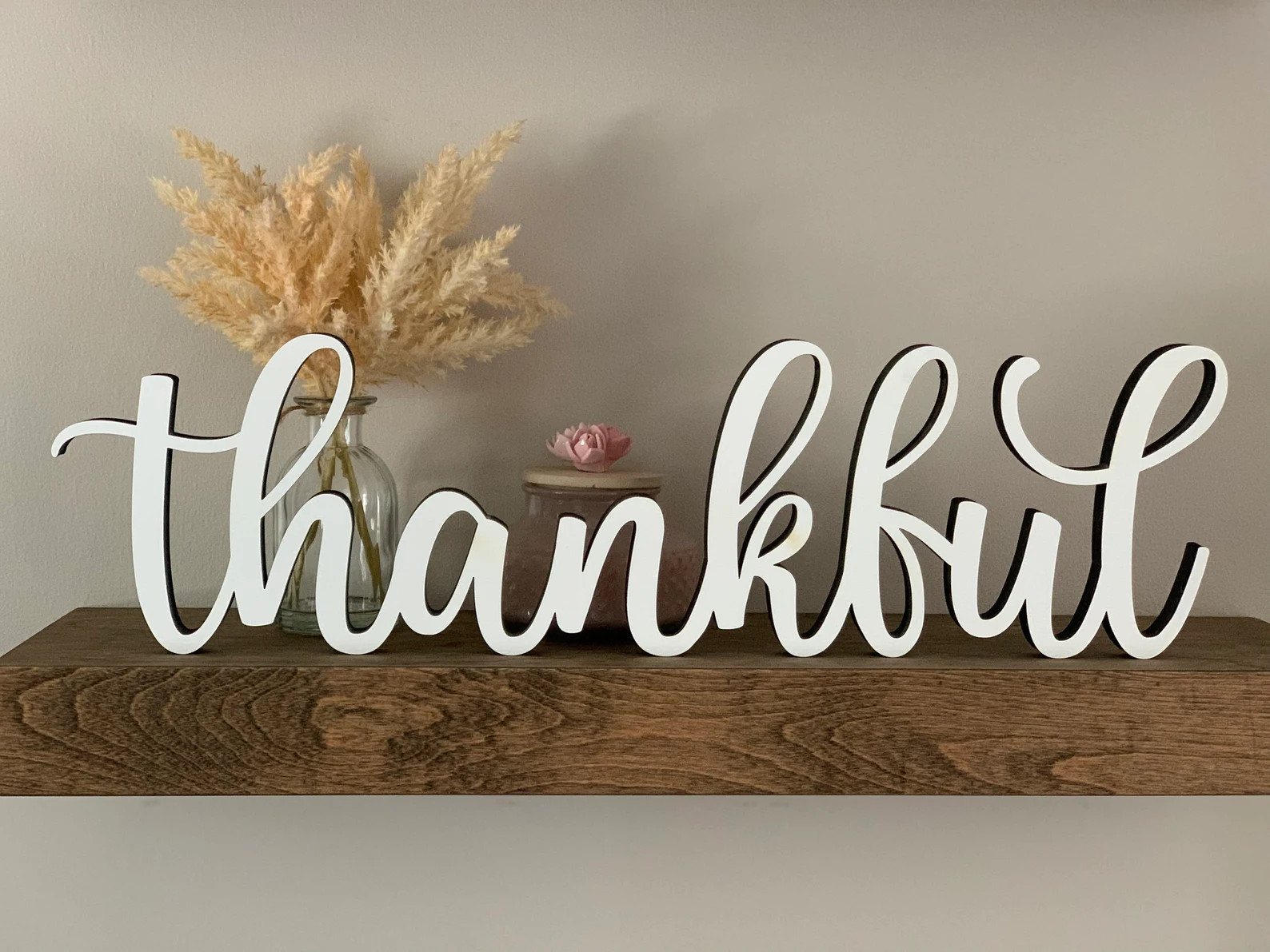 Thankful Freestanding Wood Sign Shelf Decor Tabletop - Etsy | Etsy (US)