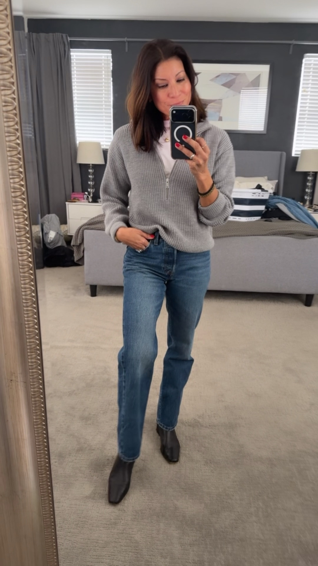 Casual Sunday style 

@Levi's 501 90’s size 25 
@onequince sweater size xs 
@Steve Madden US boots tts 7 1/2 

#LTKootd #LTKOver40 #LTKSeasonal