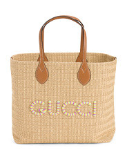 Made In Italy Raffia And Leather Woven Medium Tote With Logo | Handbags | Marshalls | Marshalls