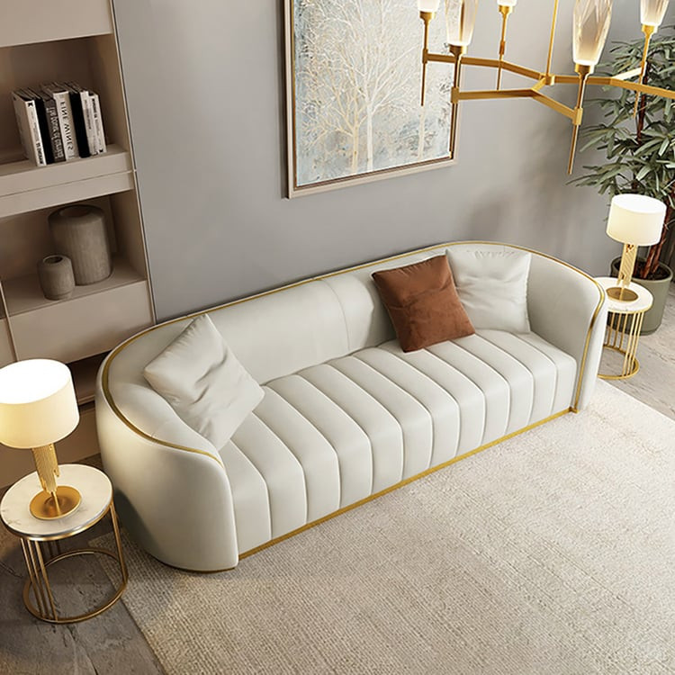 89" Modern Faux Leather Upholstered 3-Seater Sofa with Gold Legs | Homary