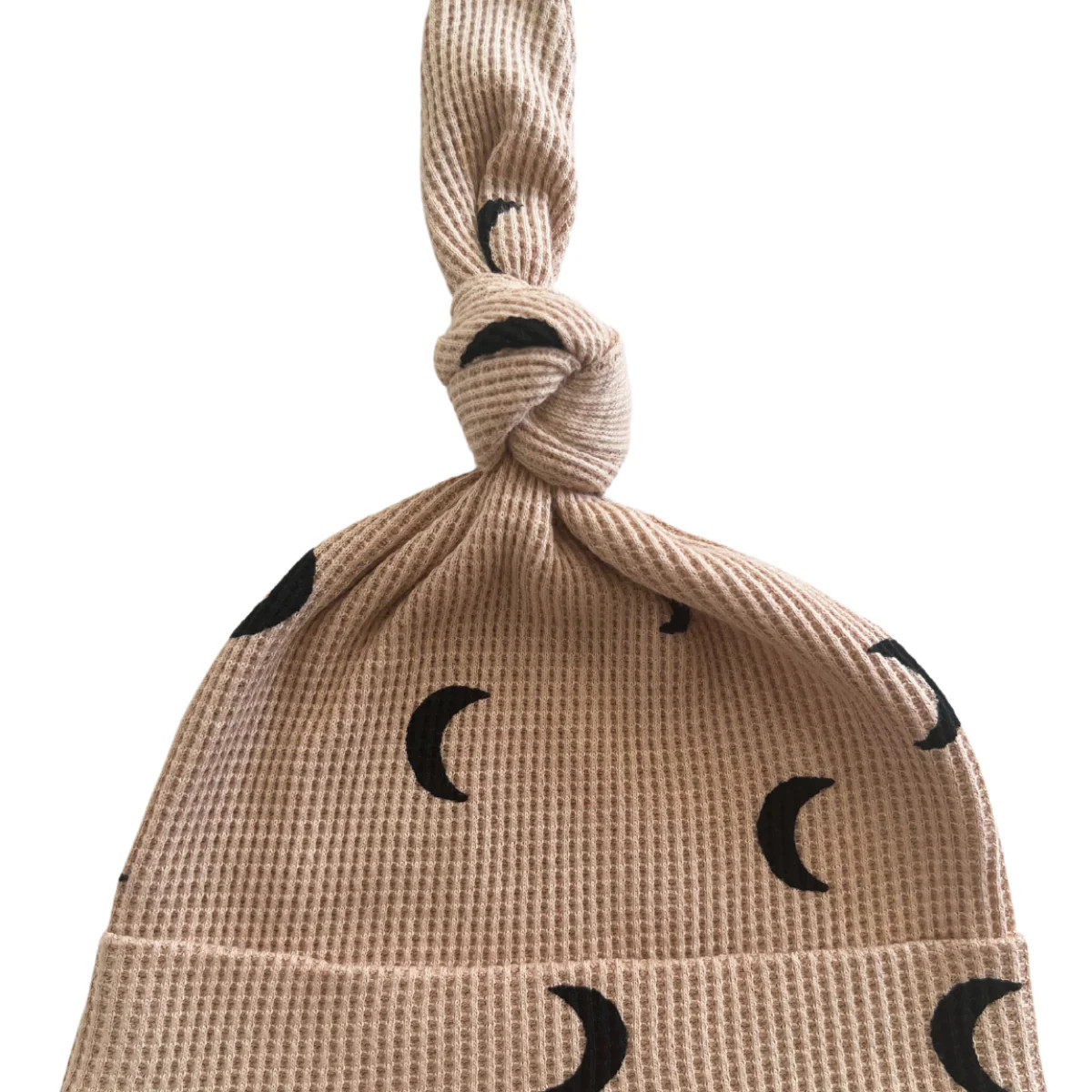 Organic Waffle Knot Beanie, Tan/Black Moon | SpearmintLOVE