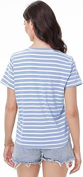 PEHEMA Women's Cotton Striped Short Sleeve T-Shirt - Soft Crew Neck Casual Summer Tops for Work W... | Amazon (US)