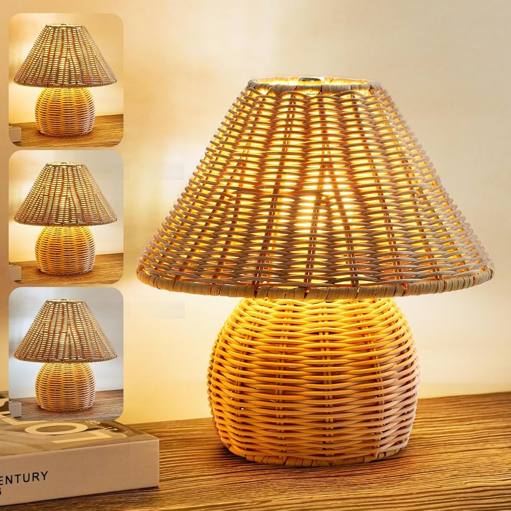 Bamboo Table Lamp Handmade Boho Rattan Bedside Lamp,3 Colors Adjustable Vintage Wicker Wooden Nig... | Amazon (US)