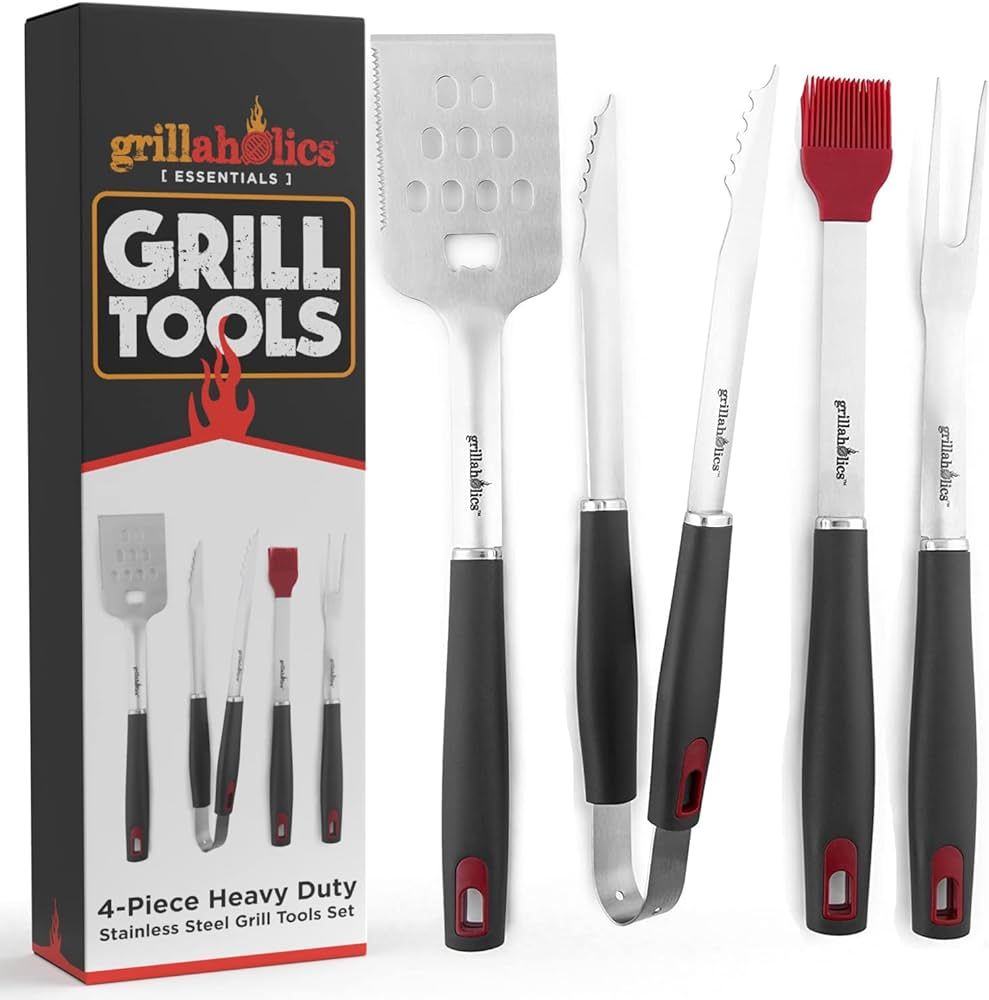 Grillaholics BBQ Grill Tools Set - 4-Piece Heavy Duty Stainless Steel Barbecue Grilling Utensils ... | Amazon (US)