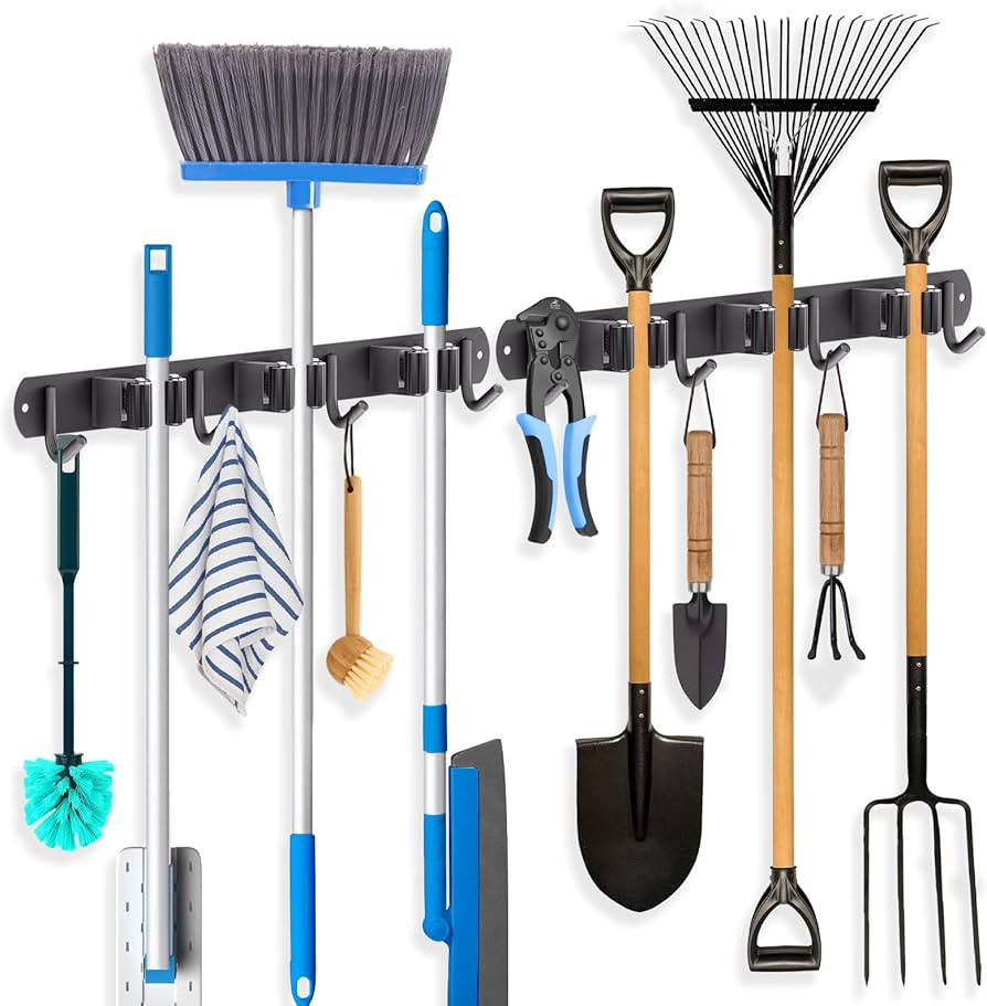 ZONGOOL 2 Pack Mop Broom Holder Wall Mount, Broom Organizer Storage Tool Racks Stainless Steel Se... | Amazon (US)