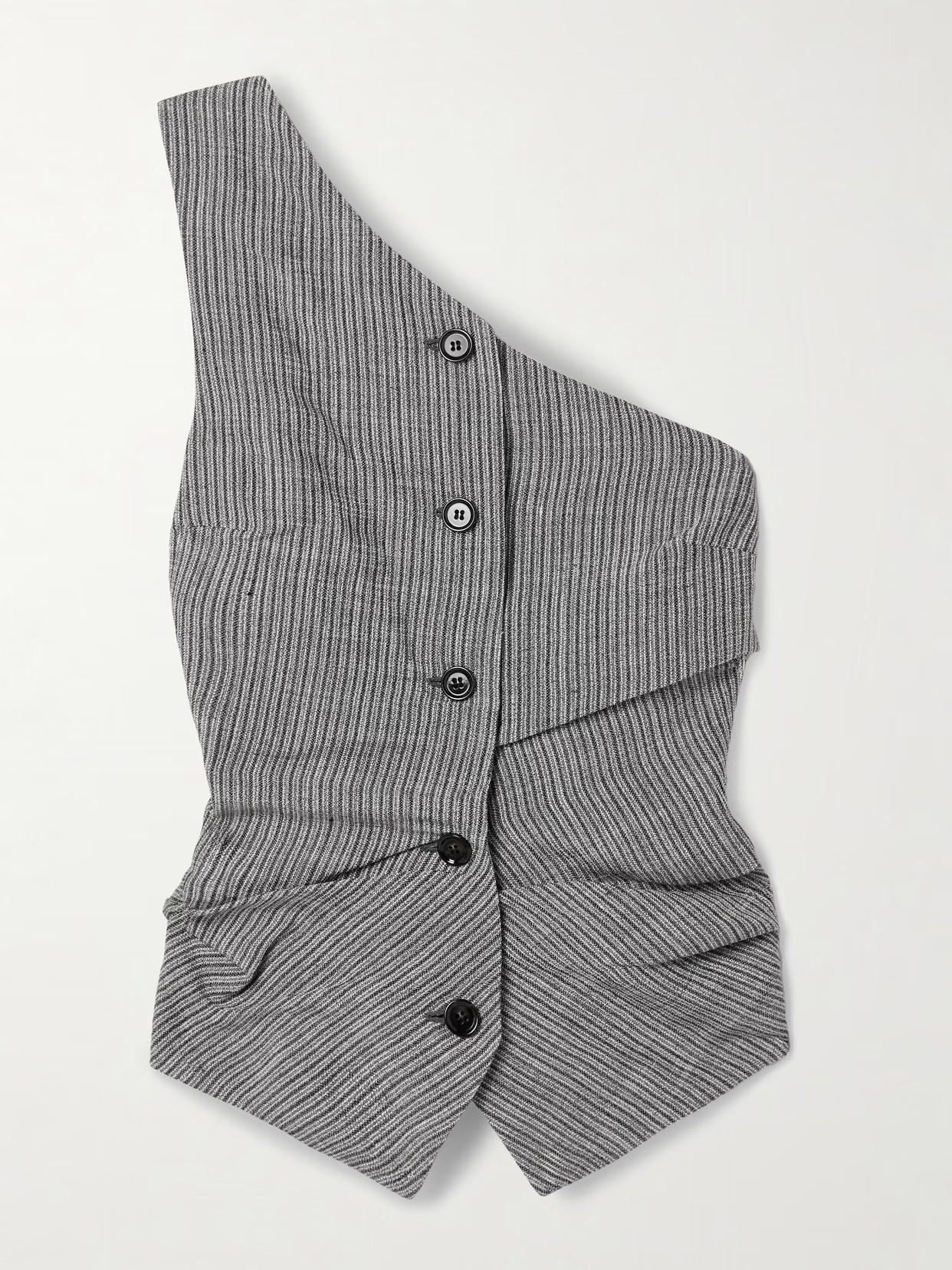 Acne Studios - One-shoulder Gathered Striped Linen-blend And Satin Top - Gray | NET-A-PORTER (US)