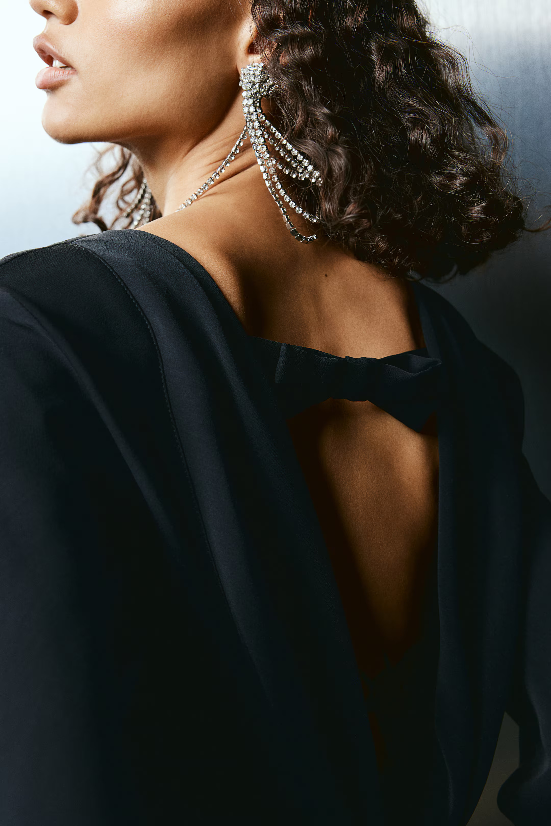 Long rhinestone earrings - Silver-coloured - Ladies | H&M GB | H&M (UK, MY, IN, SG, PH, TW, HK)