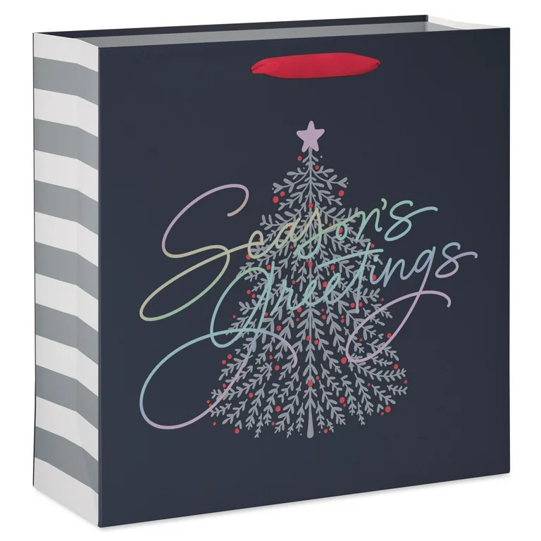 American Greetings 12 in. Large Christmas Gray Square Gift Bag, Tree (1-Count) | Walmart (US)