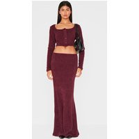 Burgundy Textured Soft Rib Mid Rise Maxi Skirt, Burgundy | PrettyLittleThing IE