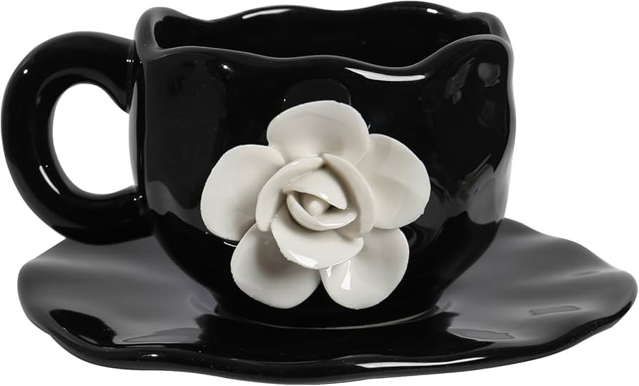Cute Ceramic Coffee Cups, Unique Fancy Tea Cups with Saucer, 11OZ for Cappuccino Latte Milk | Amazon (US)