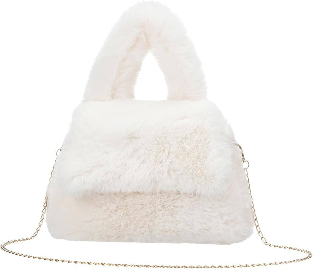 Fluffy Tote Bag for Woman Plush Shoulder Handbag Furry Faux Fur Purse for Winter | Amazon (US)
