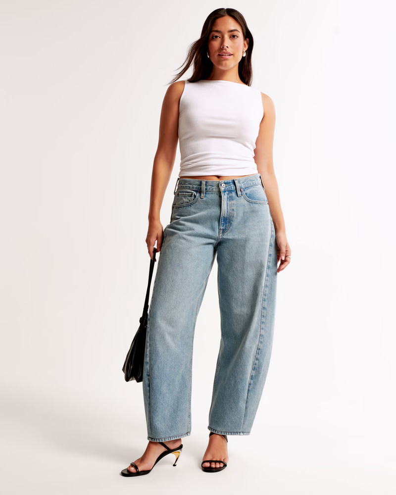 Women's Curve Love Mid Rise Barrel Jean | Women's Bottoms | Abercrombie.com | Abercrombie & Fitch (US)