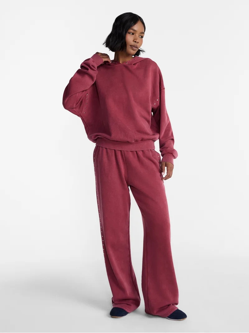 No Boundaries Mineral Wash Studded Fleece Oversized Hoodie, Women's XXS-XXL | Walmart (US)