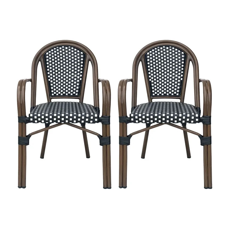 Symonds Outdoor French Bistro Chairs, Set of 2, Black, White, and Brown Wood - Walmart.com | Walmart (US)