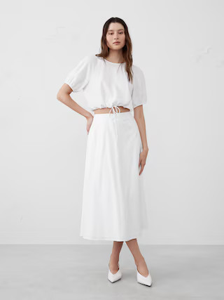 Linen-Blend Tie-Hem Top | Banana Republic Factory