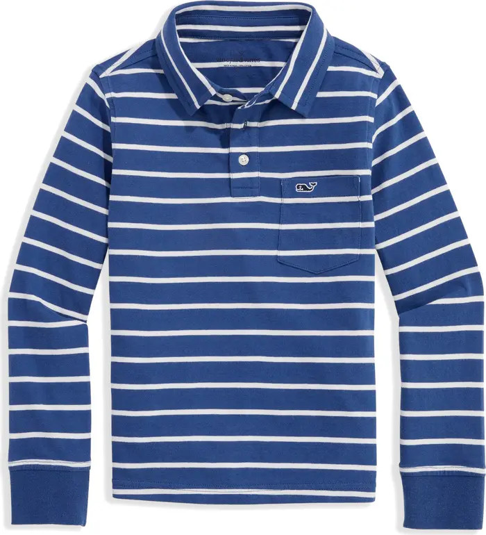 Kids' Surf Stripe Long Sleeve Cotton Pocket Polo | Nordstrom