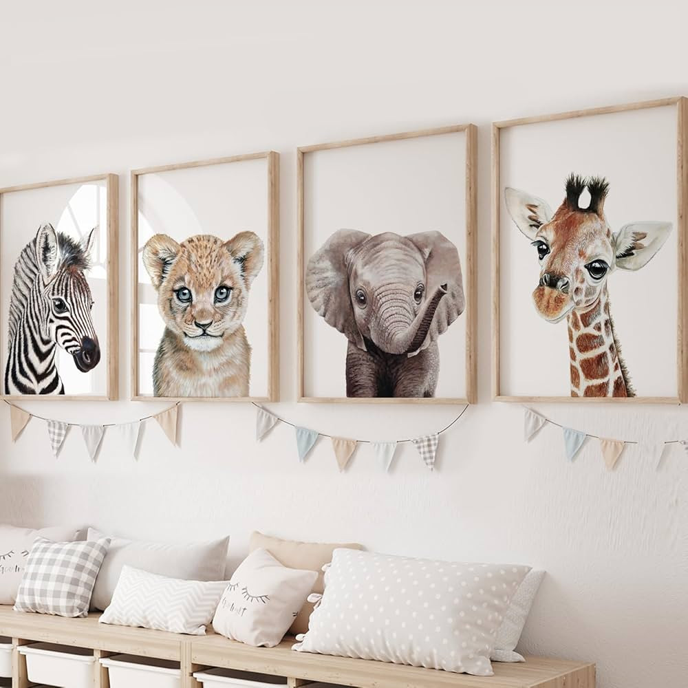 KIU DESIGNS Safari Nursery Wall Art, Wall Art Set of 4, 8"X10" Jungle Nursery Decor | Amazon (US)