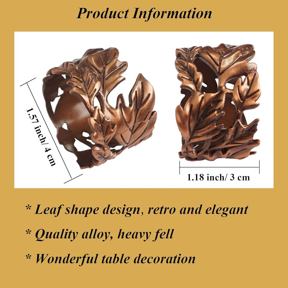 Leaf Shape Napkin Rings Set of 6, Bronze Napkin Rings Metal Napkin Ring Holders for Dinner Party,... | Amazon (US)
