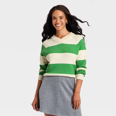 Women's Long Sleeve High V-Neck Pullover Sweater - A New Day™ | Target