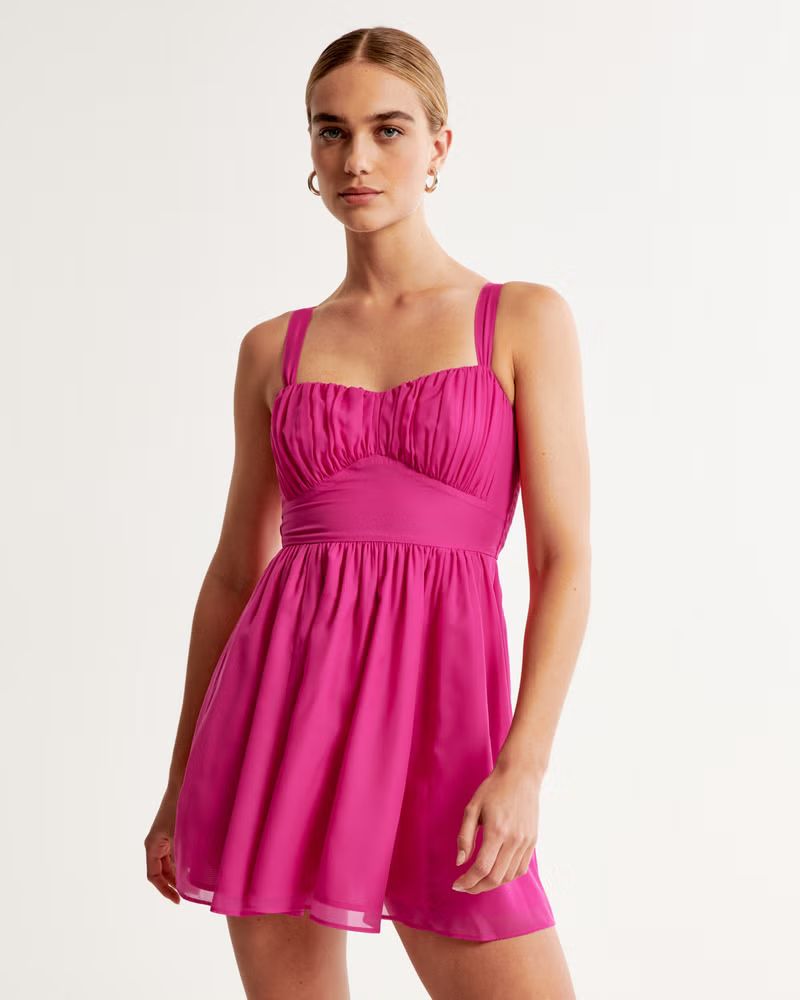 Ruched Chiffon Mini Dress | Abercrombie & Fitch (US)
