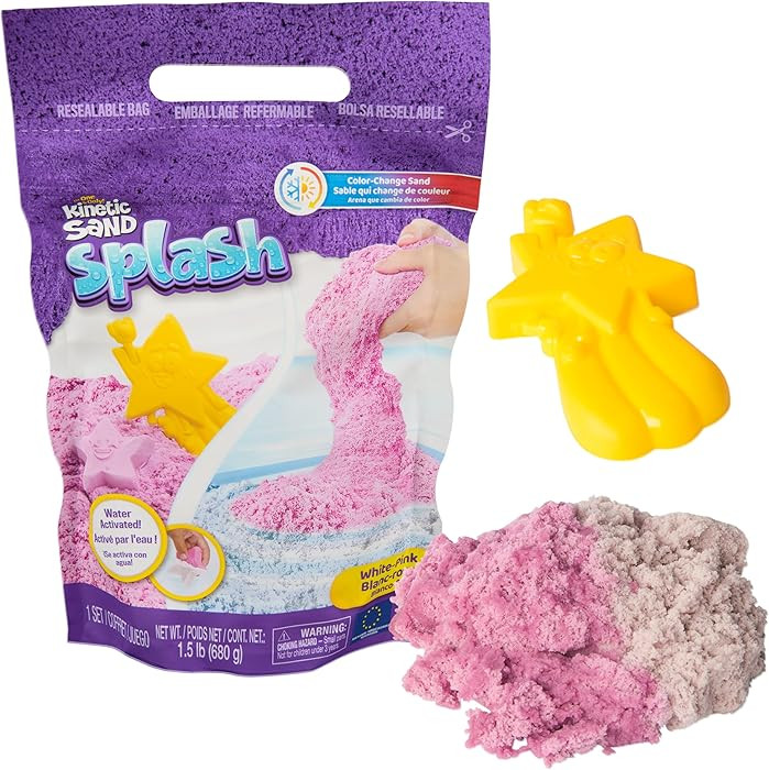 Kinetic Sand Splash, 1.5lb White-Pink Color-Change Play Sand & Character Mold, Resealable Bag, To... | Amazon (US)